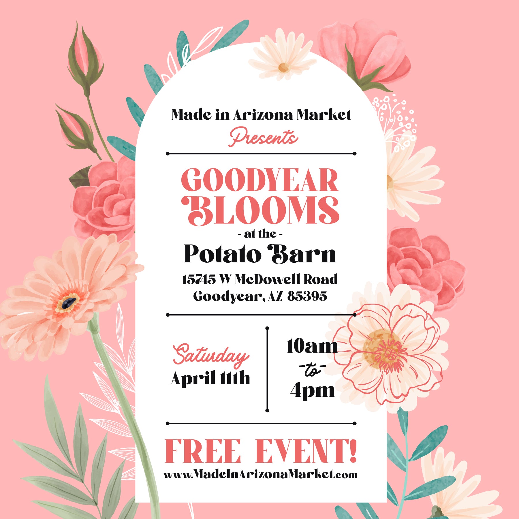 Be a Vendor at our Goodyear Blooms Saturday April 11, 2026 at Potato Barn in Goodyear