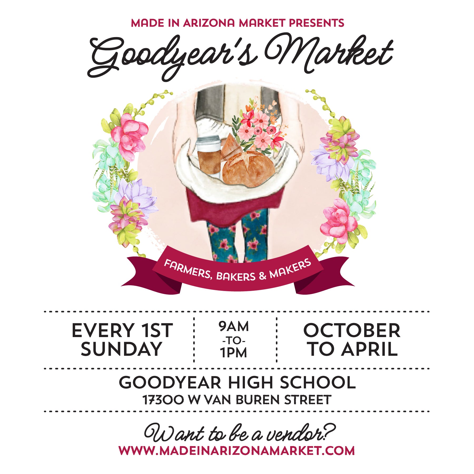Be a Vendor at our Goodyear's Market on October 4, 2026 for the Made in Arizona Market at the Goodyear High School