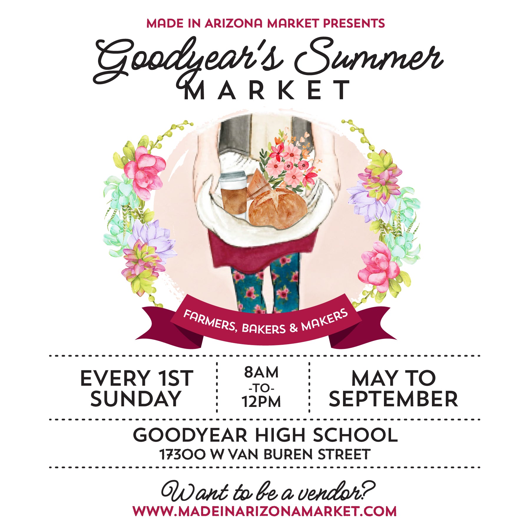 Be a Vendor at our Goodyear's Summer Market on June 7, 2026 for the Made in Arizona Market at the Goodyear High School