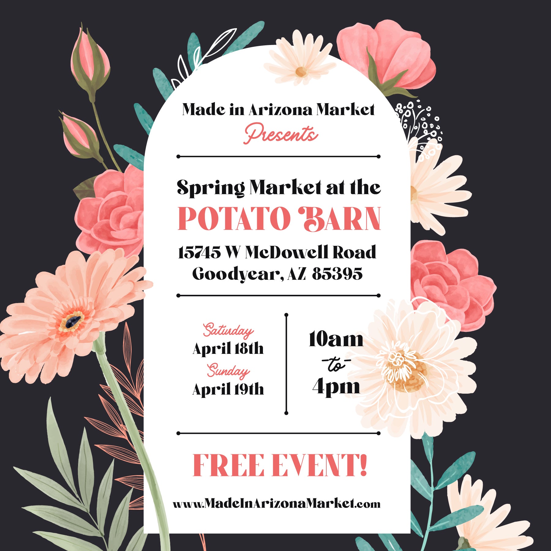 Be a Vendor at our Holiday Market Saturday April 18th & Sunday April 19th 10-4pm 2025 at Potato Barn in Goodyear